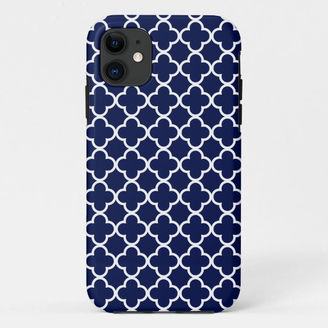 Navy Blue and White Quatrefoil Patterns Case-Mate iPhone Case (Back)