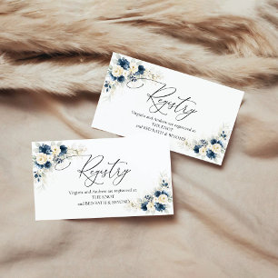 Navy Blue and White Roses Bridal Shower Registry Enclosure Card