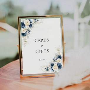 Navy Blue and White Roses Cards and Gifts Sign