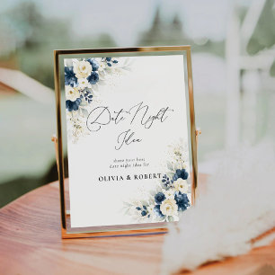 Navy Blue and White Roses Date Night Idea Sign