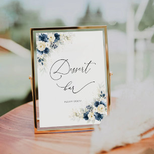 Navy Blue and White Roses Dessert Bar Sign