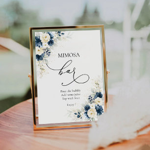Navy Blue and White Roses Mimosa Bar Sign