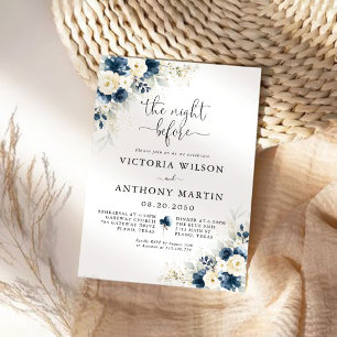 Navy Blue and White Roses The Night Before Invitation