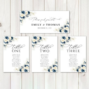 Navy Blue and White Roses Wedding Head Table Sign