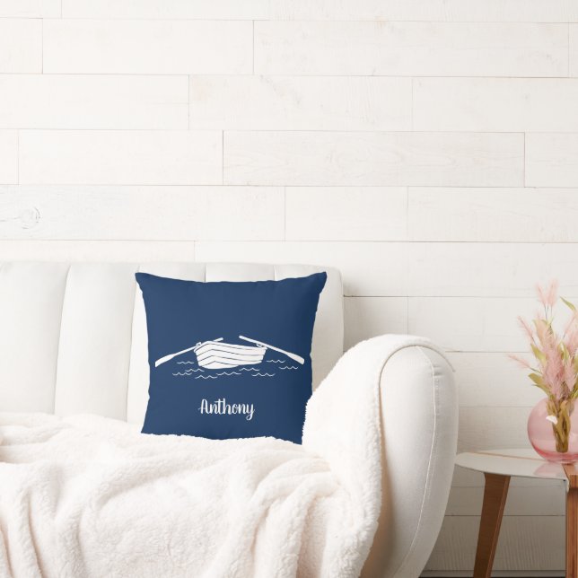 Navy Blue and White Rowboat Personalised Cushion (Couch)