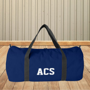 Navy Blue and White School Colors with Letters Duffle Bag