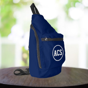 Navy Blue and White School Colours and Letters Sling Bag