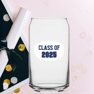 Navy Blue and White School Colours Class Year Can Glass