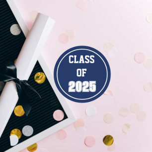 Navy Blue and White School Colours Class Year Classic Round Sticker