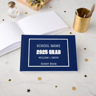 Navy Blue and White School Colours Graduation Guest Book