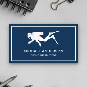 Navy Blue and White Scuba Diving Instructor Business Card