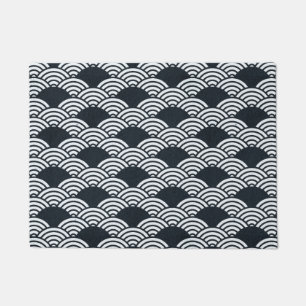 Navy blue and white Seigaiha waves pattern Doormat