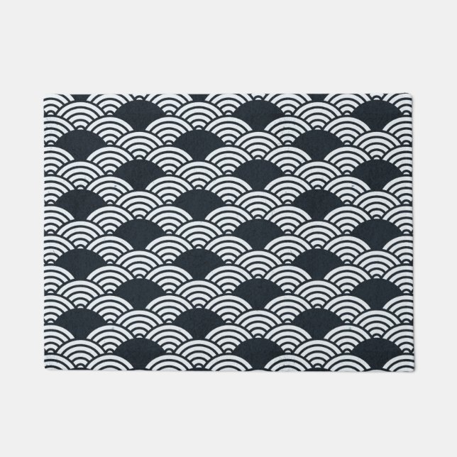 Navy blue and white Seigaiha waves pattern Doormat (Front)
