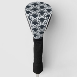 Navy blue and white Seigaiha waves pattern Golf Head Cover