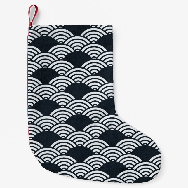 Navy blue and white Seigaiha waves pattern Small Christmas Stocking (Front)