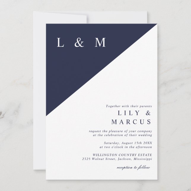 Navy Blue And White Simple Elegant Wedding QR Code Invitation (Front)