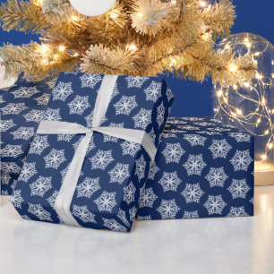 Navy Blue and White Snowflakes Christmas Wrapping Paper