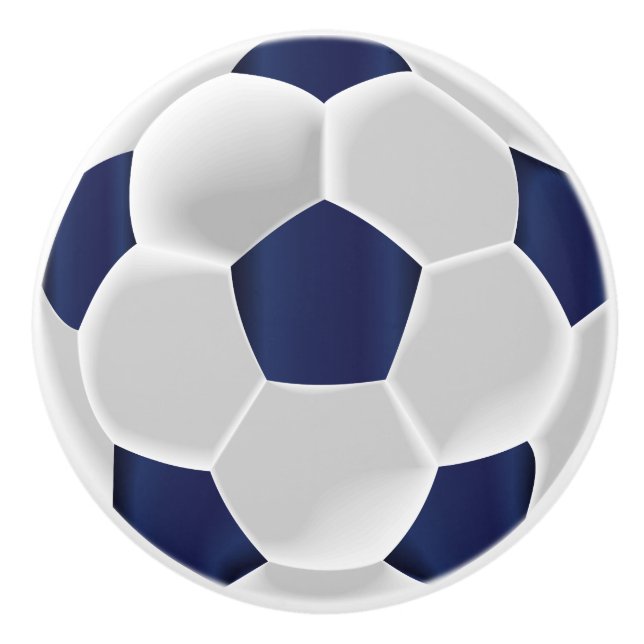 Navy Blue and White Soccer Ball / Football Ceramic Knob (Front)
