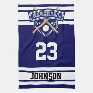 Navy Blue and White Sport Baseball Tea Towel