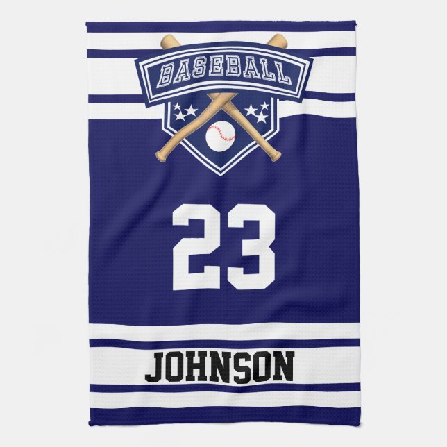 Navy Blue and White Sport Baseball Tea Towel (Vertical)