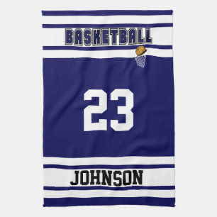 Navy Blue and White Sport Basketball Tea Towel