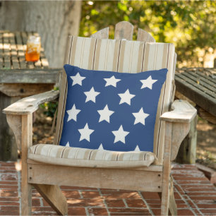Navy Blue and White Star Pattern Patriotic Cushion