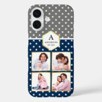 Navy Blue and White Stars Pattern Photo Collage