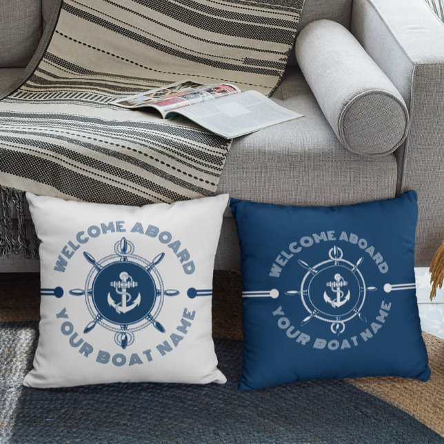 Navy blue and white steering white and boat anchor cushion (Creator Uploaded)