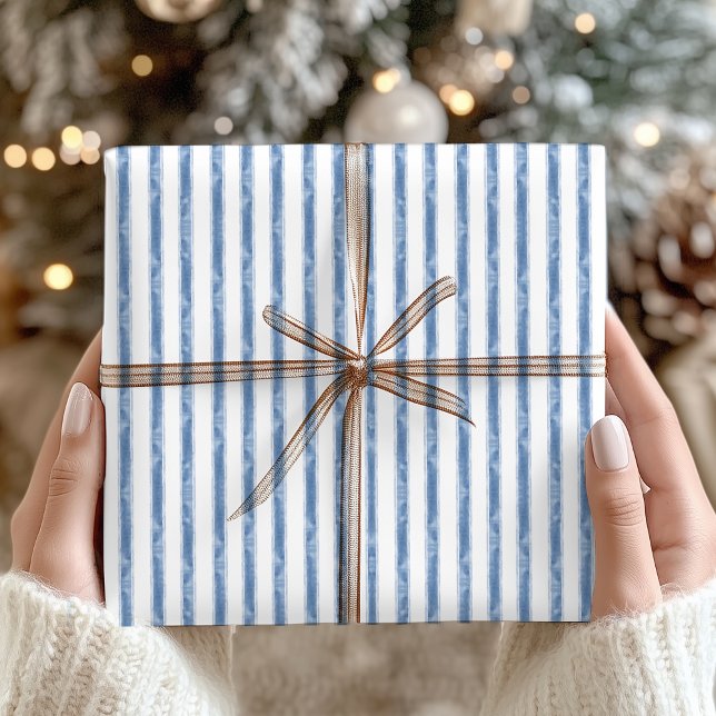 Navy Blue and White Stripe Coastal Christmas Wrapping Paper (Creator Uploaded)