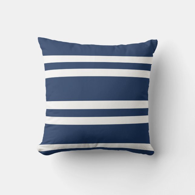 Navy Blue and White Stripe Cushion (Front)