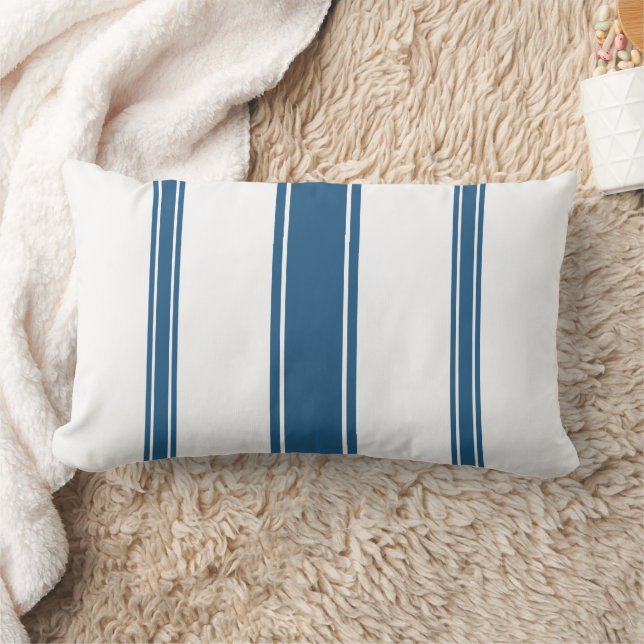 Navy Blue and White Stripe  Lumbar Cushion (Blanket)