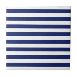 Navy Blue and White Stripe Pattern Ceramic Tile