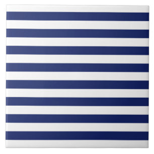 Navy Blue and White Stripe Pattern Ceramic Tile