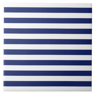 Navy Blue and White Stripe Pattern Ceramic Tile