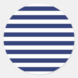 Navy Blue and White Stripe Pattern Classic Round Sticker
