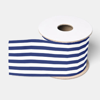 Navy Blue and White Stripe Pattern Grosgrain Ribbon