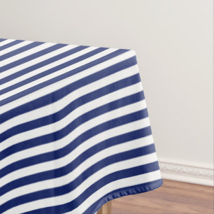Navy Blue and White Stripe Pattern Tablecloth