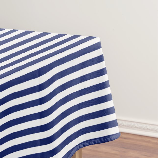 Navy Blue and White Stripe Pattern Tablecloth (In Situ)