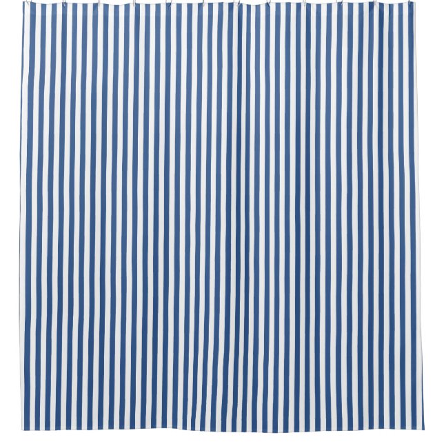 Navy Blue and White stripe Shower Curtain (Front)