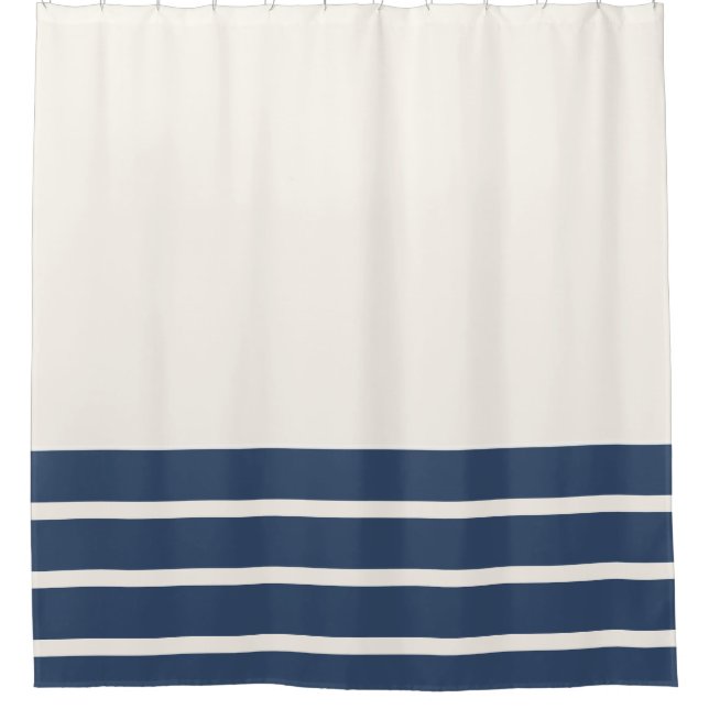 Navy Blue and White Stripe Shower Curtain (Front)