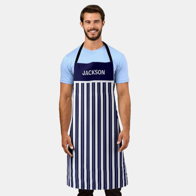 Navy Blue and White Striped Apron (Worn)