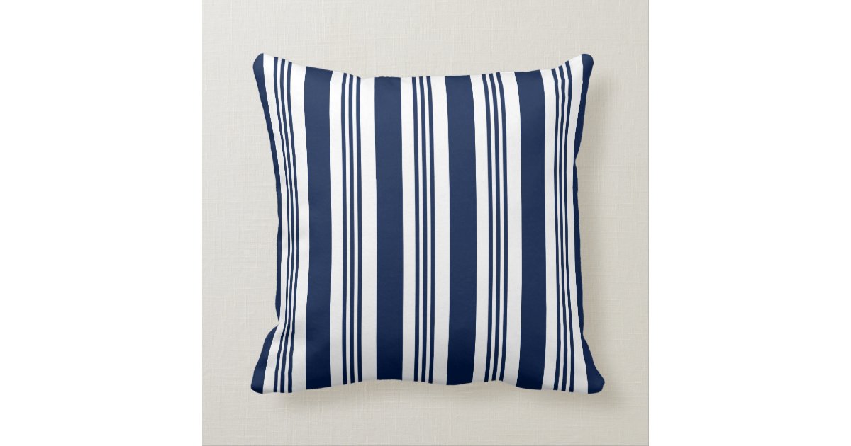 Navy Blue and White Striped Nautical Throw Pillow Zazzle