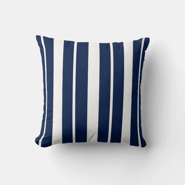 Navy Blue and White Striped ThrowPillow (Front)
