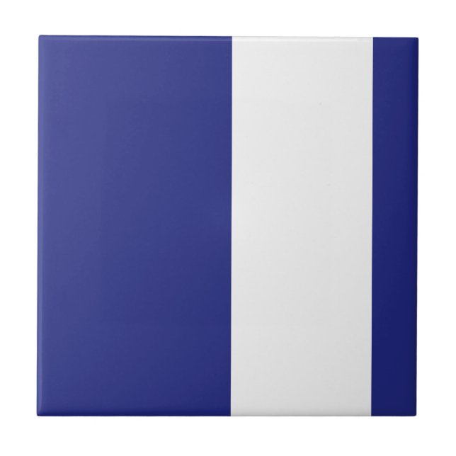 Navy blue and white stripes ceramic tile (Front)