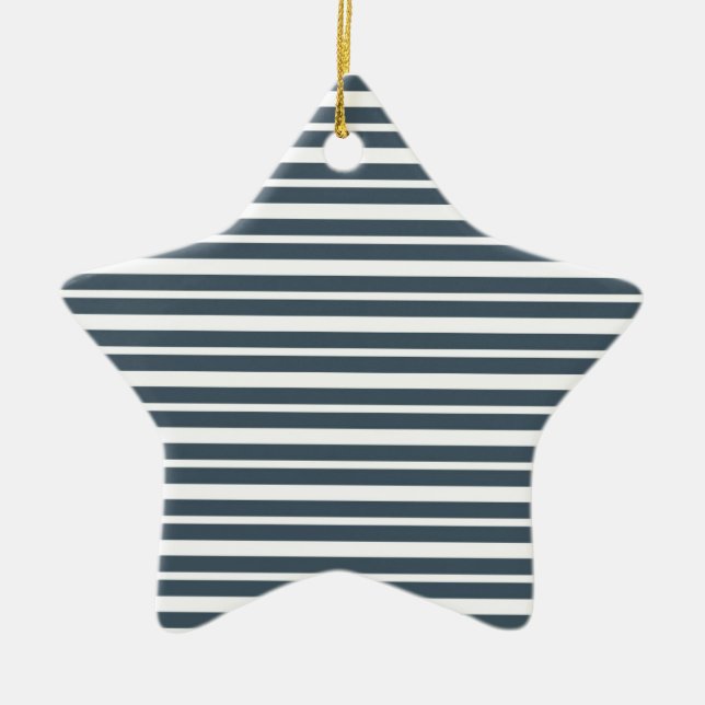 Navy Blue and White Stripes Ceramic Tree Decoration (Front)