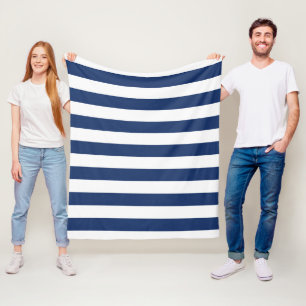 Navy Blue and White Stripes Fleece Blanket