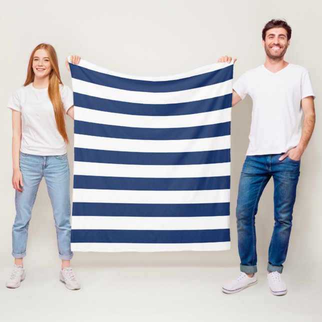 Navy Blue and White Stripes   Fleece Blanket (In Situ)