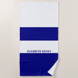Navy Blue and White Stripes Pattern  Beach Towel