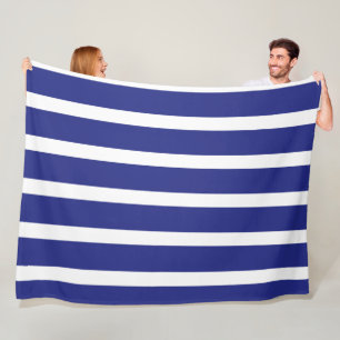 Navy blue and white stripes pattern fleece blanket