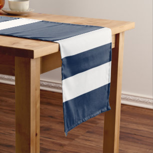 Navy Blue And White Stripes Pattern Short Table Runner